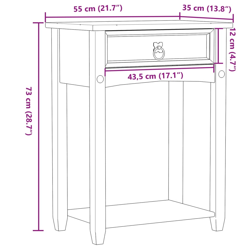 Măsuță consolă Corona, 55x35x73 cm, lemn masiv de pin GartenMobel Dekor