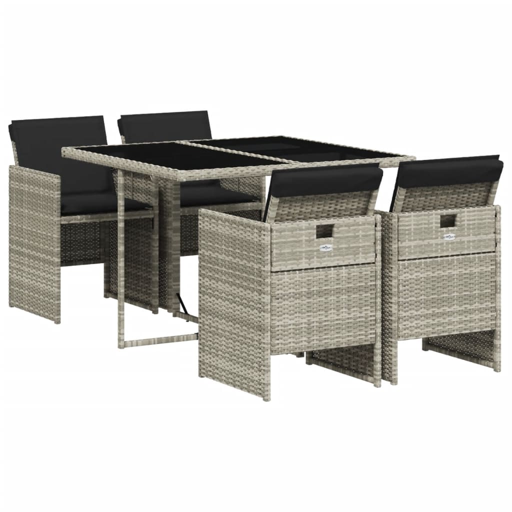 Set mobilier de grădină cu perne, 5 piese gri deschis poliratan GartenMobel Dekor