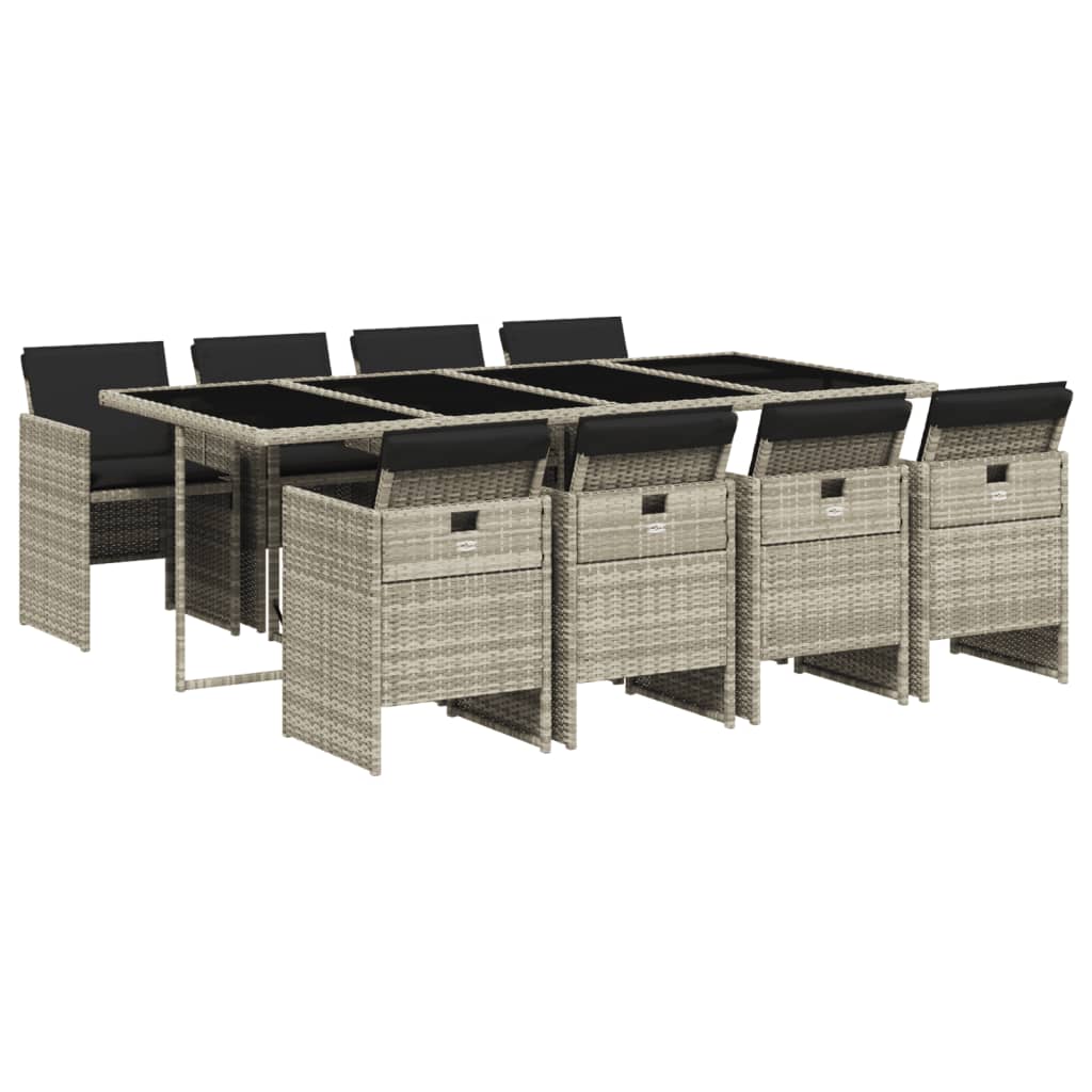 Set mobilier grădină cu perne, 9 piese, gri deschis, poliratan GartenMobel Dekor