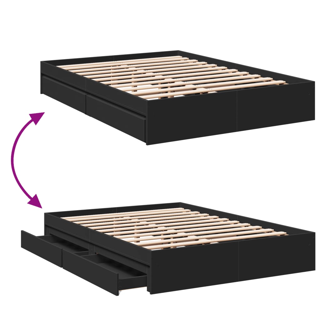 Cadru de pat cu sertare, negru, 135x190 cm, lemn prelucrat GartenMobel Dekor