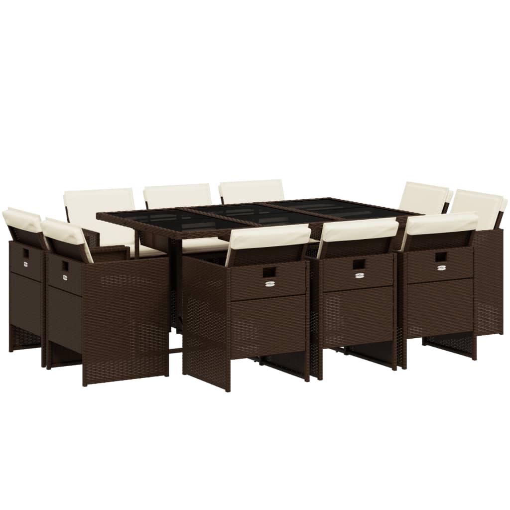 Set mobilier de grădină cu perne, 11 piese, maro, poliratan GartenMobel Dekor