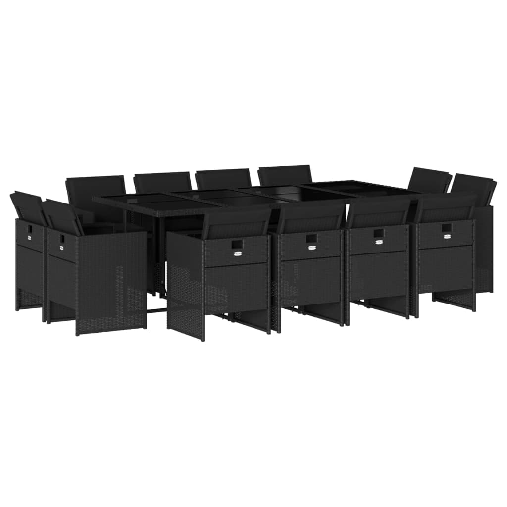 Set mobilier de grădină cu perne, 13 piese, negru, poliratan GartenMobel Dekor
