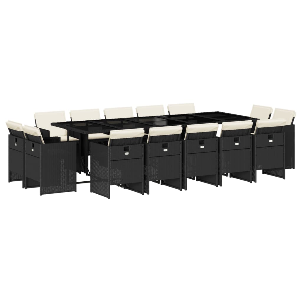 Set mobilier de grădină cu perne, 15 piese, negru, poliratan GartenMobel Dekor
