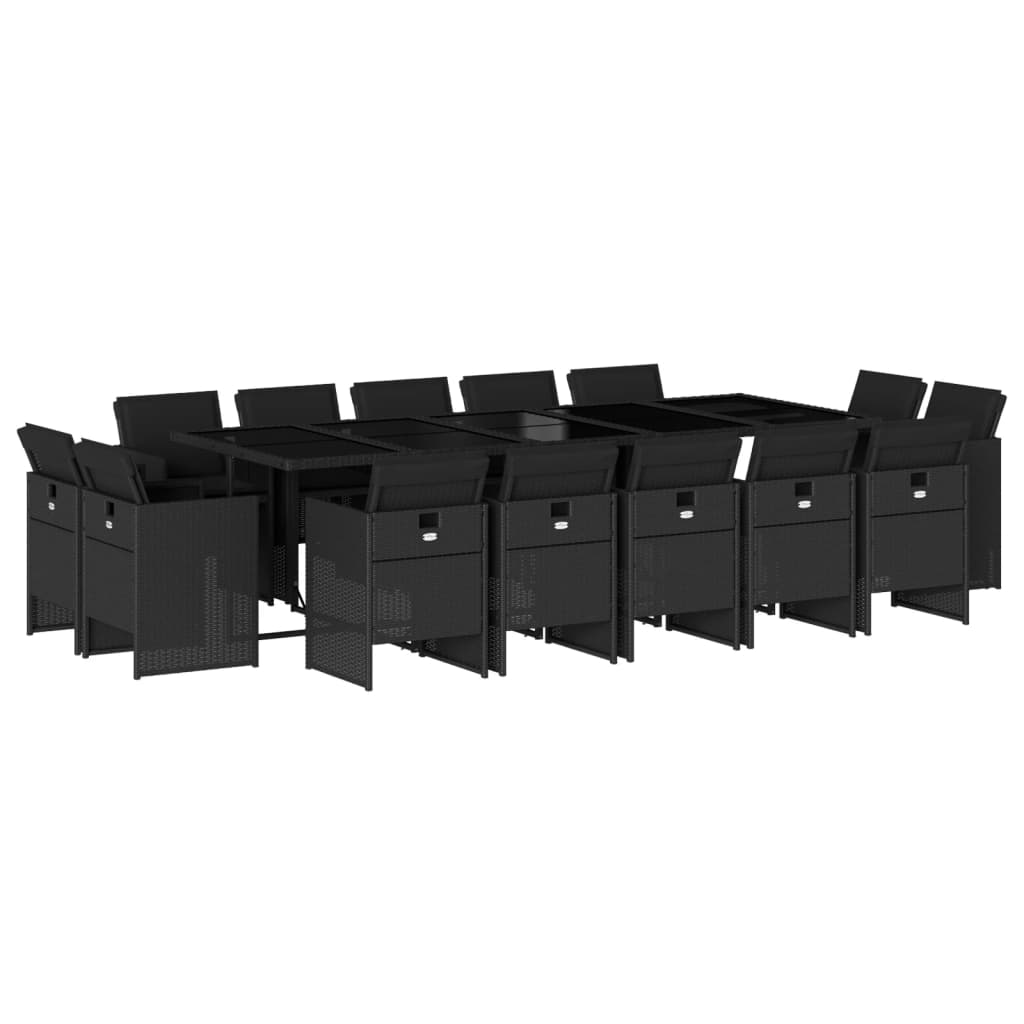 Set mobilier de grădină cu perne, 15 piese, negru, poliratan GartenMobel Dekor