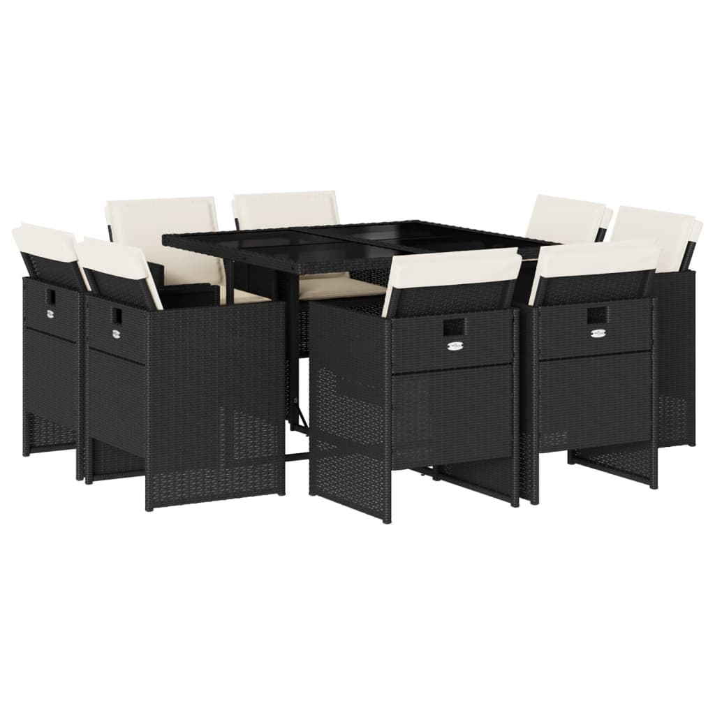 Set mobilier de grădină cu perne, 9 piese, negru, poliratan GartenMobel Dekor