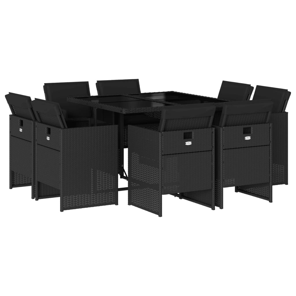 Set mobilier de grădină cu perne, 9 piese, negru, poliratan GartenMobel Dekor