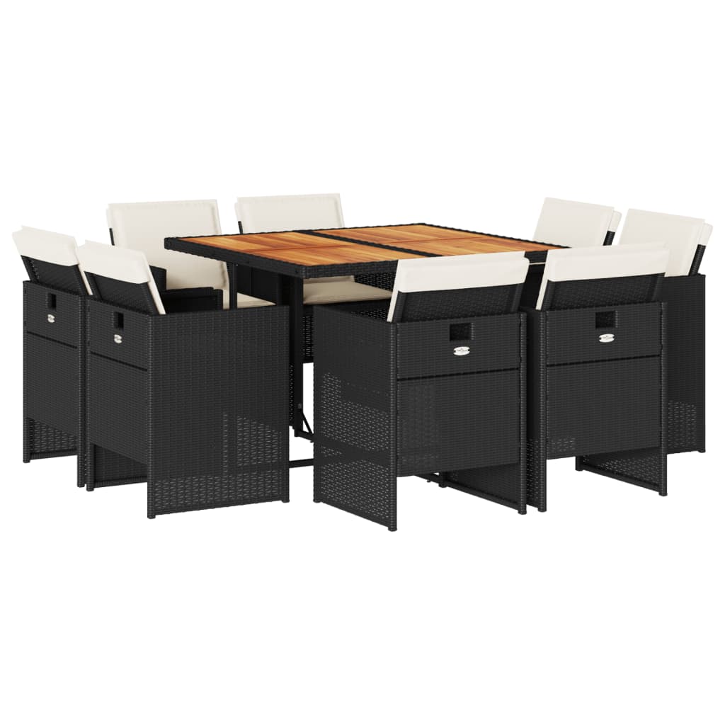 Set mobilier de grădină cu perne, 9 piese, negru, poliratan GartenMobel Dekor