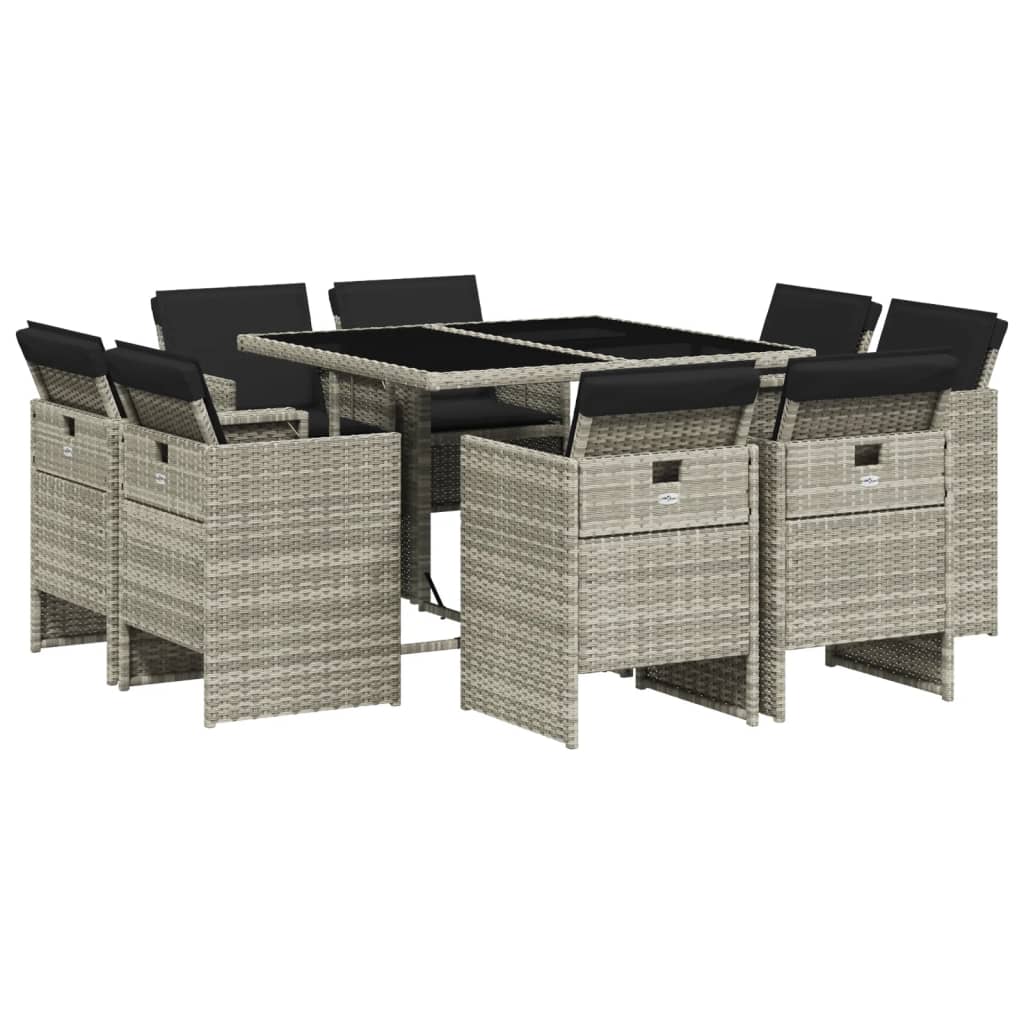Set mobilier grădină cu perne, 9 piese, gri deschis, poliratan GartenMobel Dekor