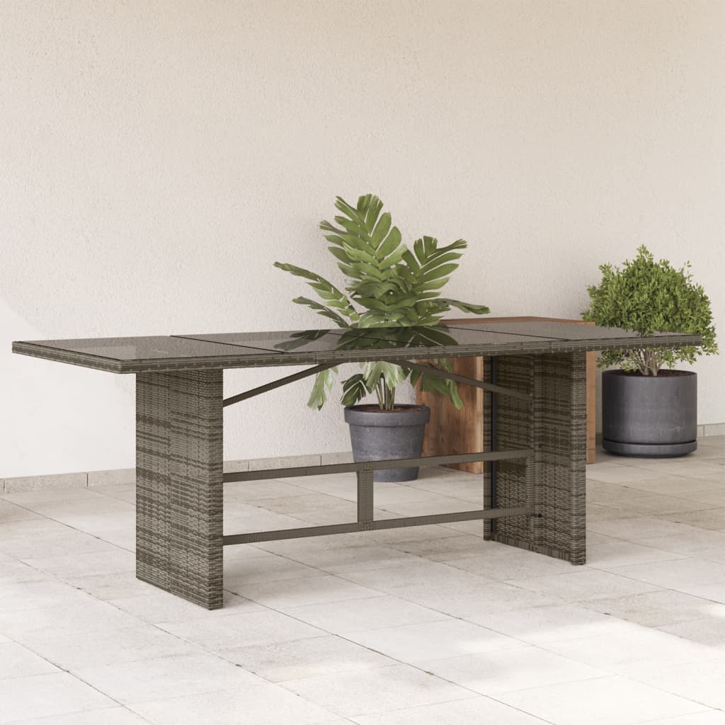 Masă de grădină cu blat din sticlă gri, 190x80x75 cm, poliratan GartenMobel Dekor