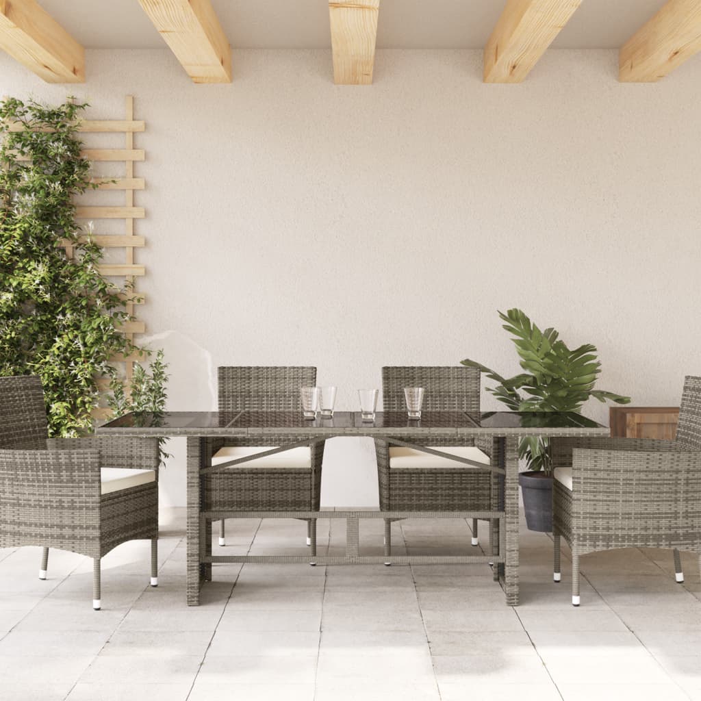 Masă de grădină cu blat din sticlă gri, 190x80x75 cm, poliratan GartenMobel Dekor