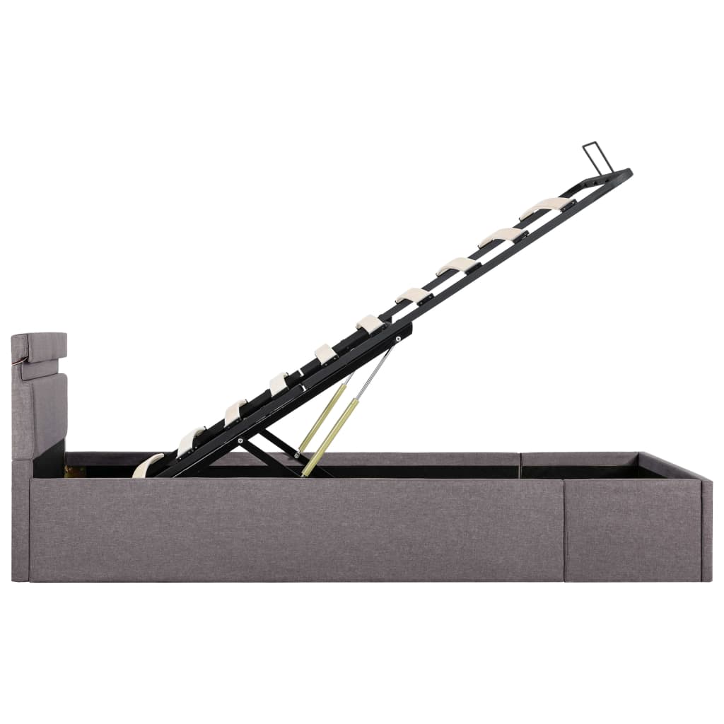Cadru pat hidraulic cu ladă, LED, gri taupe, 100x200 cm, textil GartenMobel Dekor