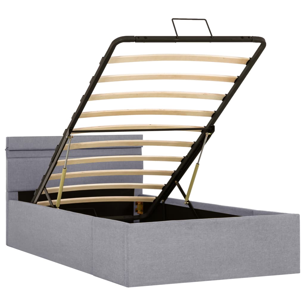 Cadru pat hidraulic cu ladă LED gri deschis 90x200 cm textil GartenMobel Dekor