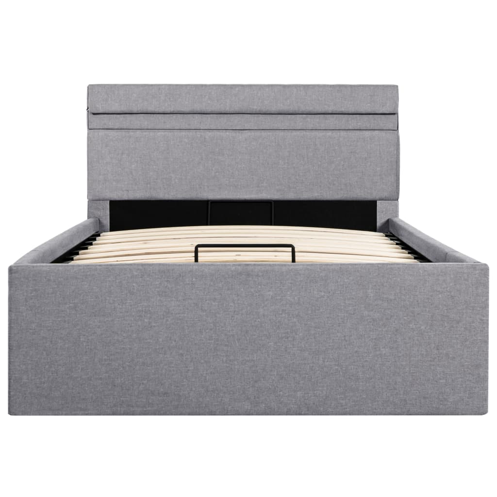Cadru pat hidraulic cu ladă LED gri deschis 90x200 cm textil GartenMobel Dekor