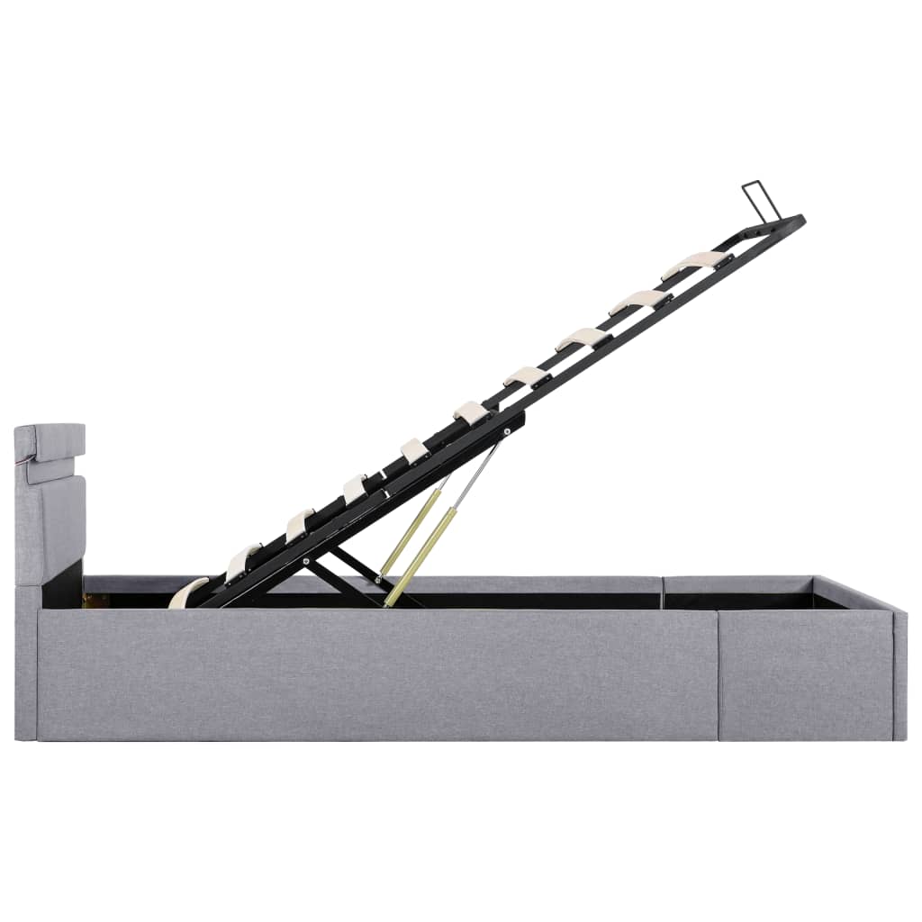 Cadru pat hidraulic cu ladă LED gri deschis 90x200 cm textil GartenMobel Dekor