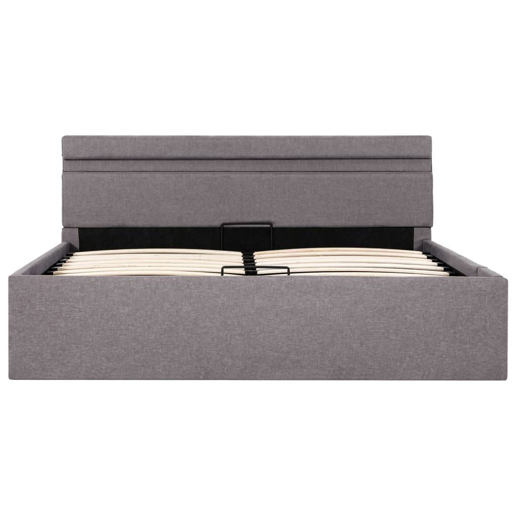 Cadru pat hidraulic cu ladă și LED gri taupe 140x200 cm textil GartenMobel Dekor