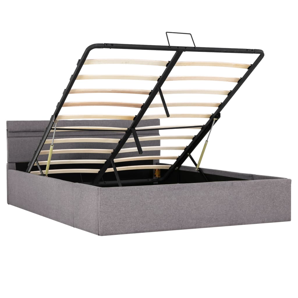 Cadru pat hidraulic cu ladă și LED gri taupe 140x200 cm textil GartenMobel Dekor