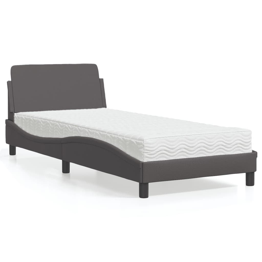 Pat cu saltea, gri, 90x190 cm, piele ecologică GartenMobel Dekor