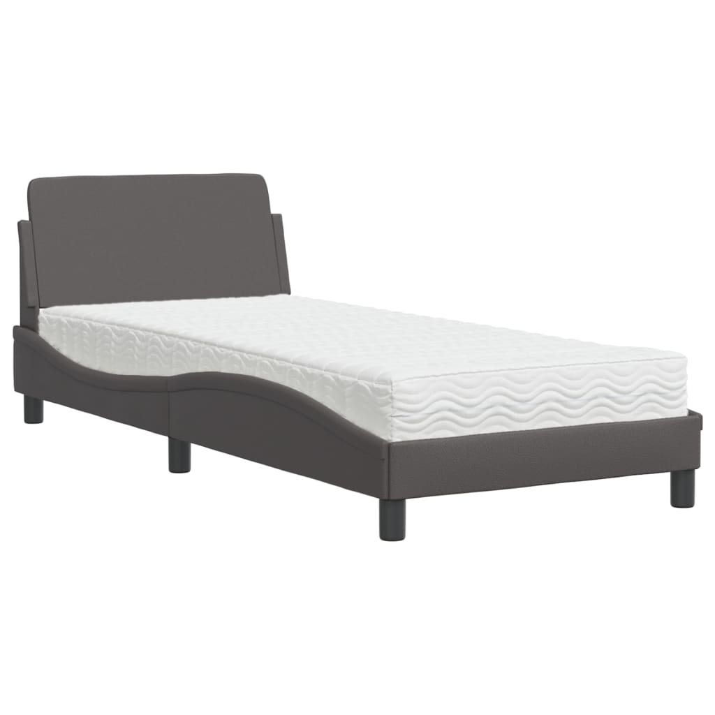 Pat cu saltea, gri, 90x190 cm, piele ecologică GartenMobel Dekor