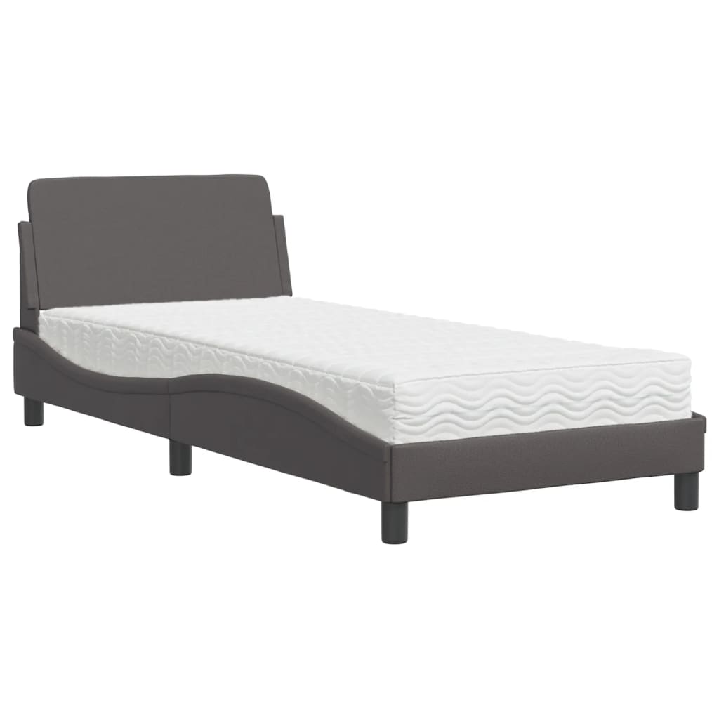 Pat cu saltea, gri, 90x200 cm, piele ecologică GartenMobel Dekor