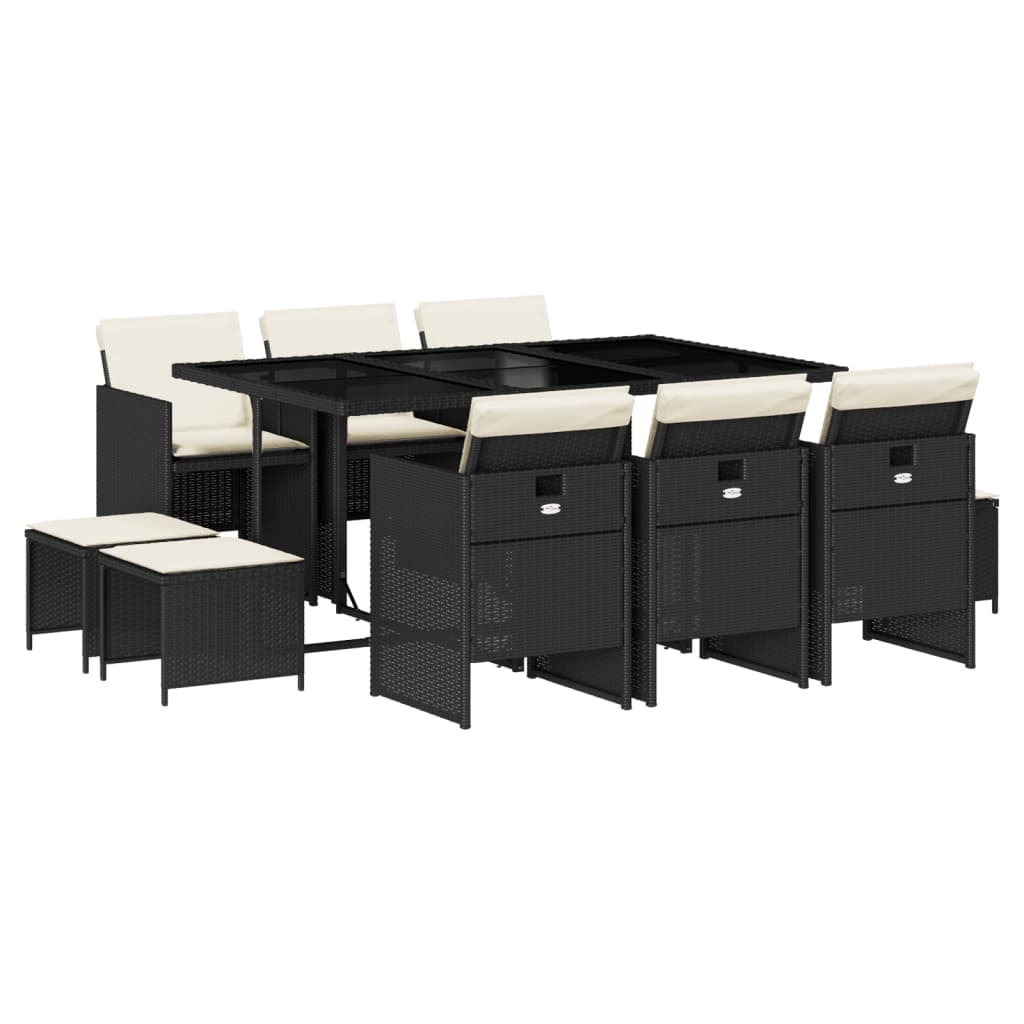 Set mobilier de exterior cu perne, 11 piese, negru, poliratan GartenMobel Dekor