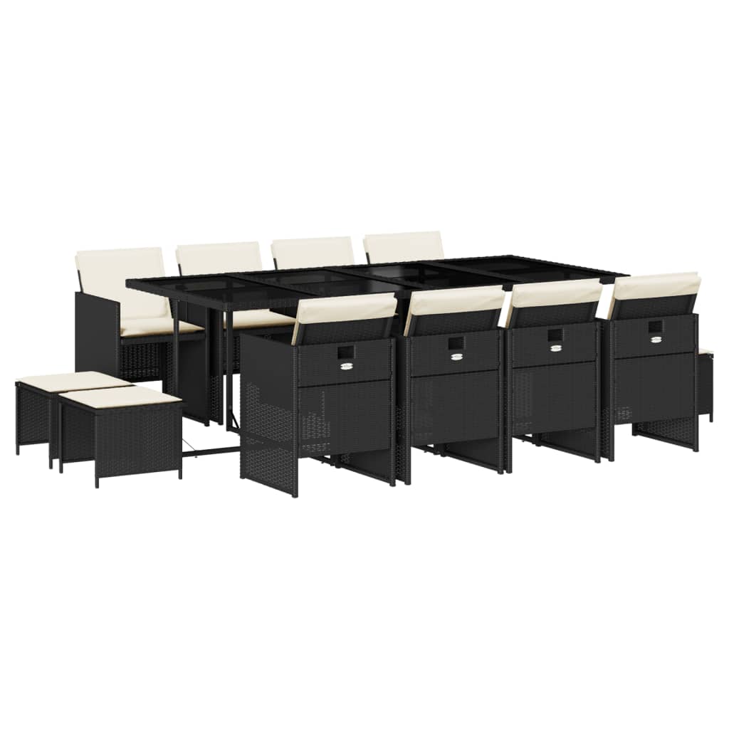 Set mobilier de grădină cu perne, 13 piese, negru, poliratan GartenMobel Dekor