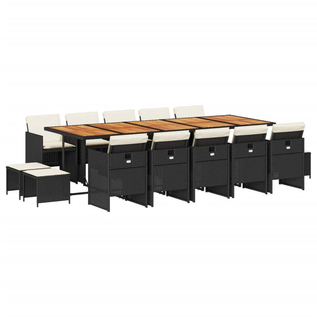 Set mobilier de grădină cu perne, 15 piese, negru, poliratan GartenMobel Dekor