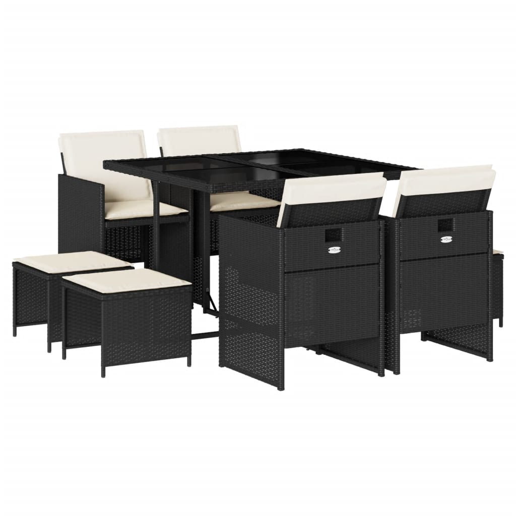 Set mobilier de grădină cu perne, 9 piese, negru, poliratan GartenMobel Dekor