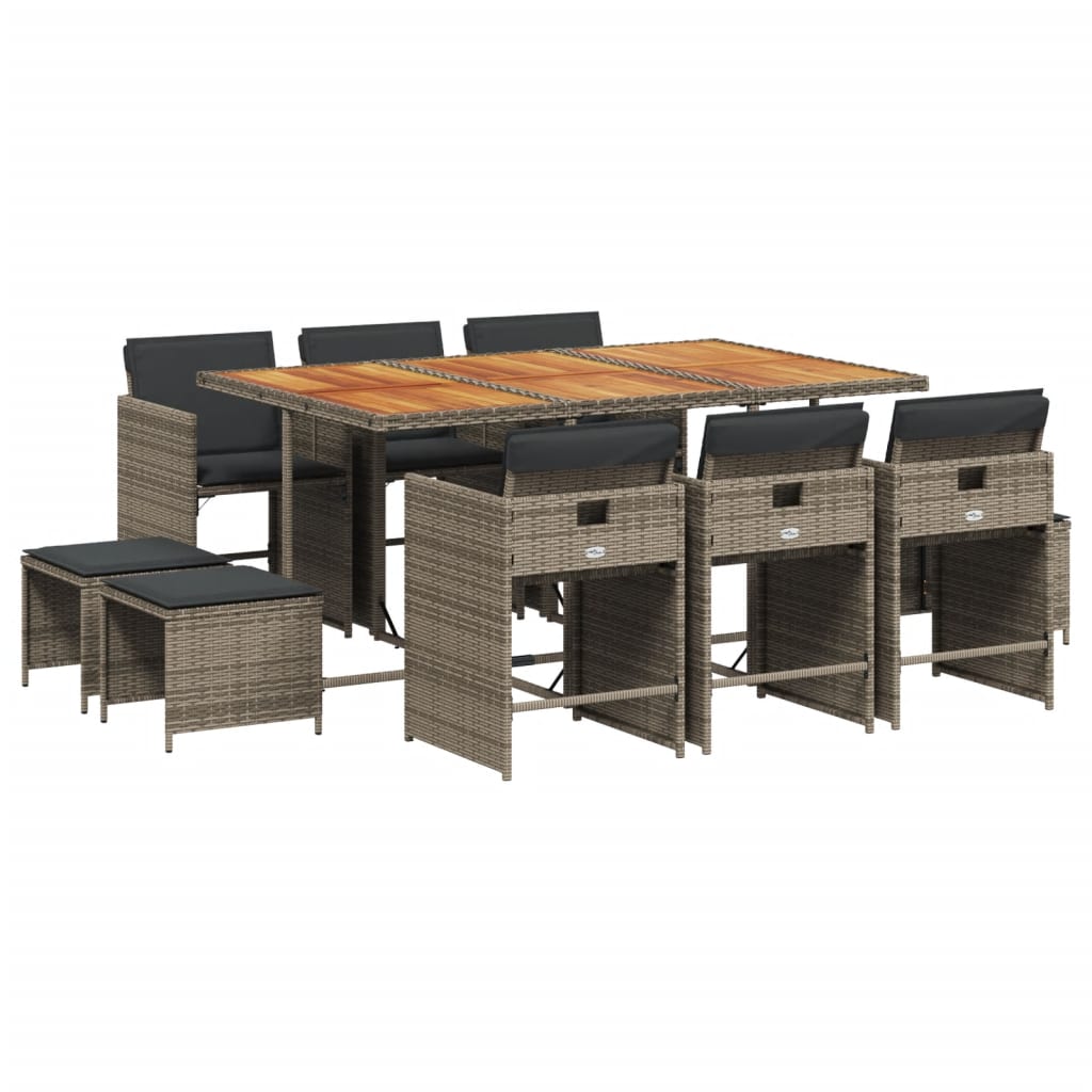 Set mobilier de grădină cu perne, 11 piese, gri, poliratan GartenMobel Dekor