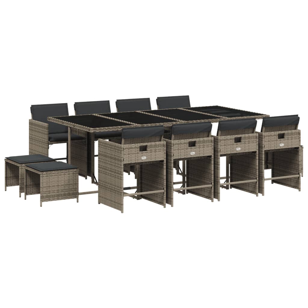 Set mobilier de grădină cu perne, 13 piese, gri, poliratan GartenMobel Dekor