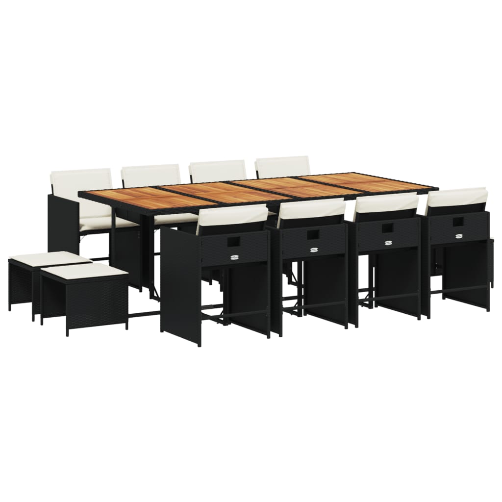 Set mobilier de grădină cu perne, 13 piese, negru, poliratan GartenMobel Dekor