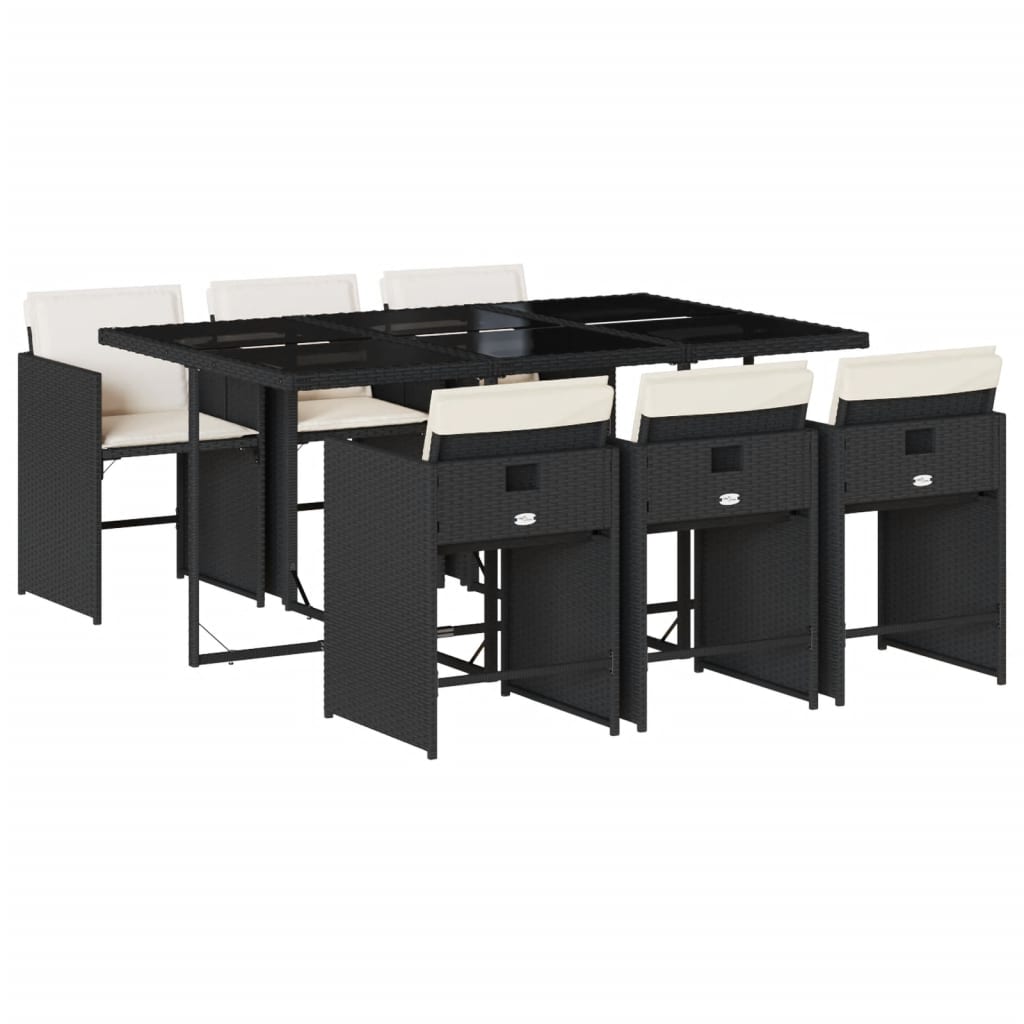 Set mobilier de grădină cu perne, 7 piese, negru, poliratan GartenMobel Dekor