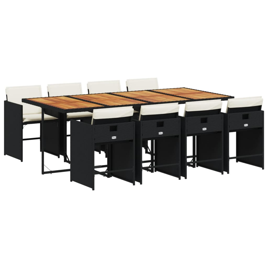 Set mobilier de grădină cu perne, 9 piese, negru, poliratan GartenMobel Dekor