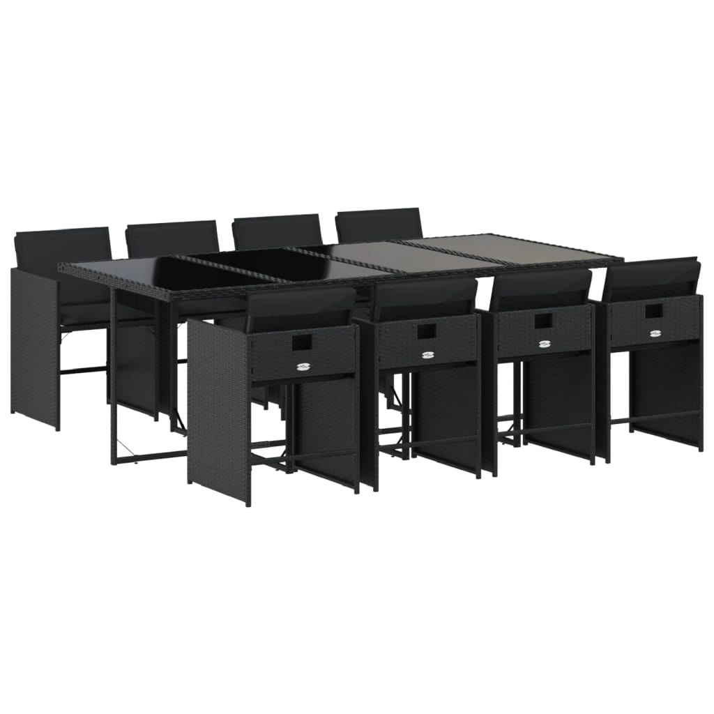 Set mobilier de grădină cu perne, 9 piese, negru, poliratan GartenMobel Dekor