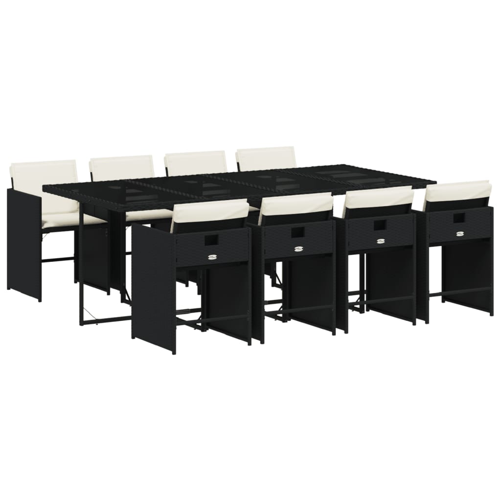Set mobilier de grădină cu perne, 9 piese, negru, poliratan GartenMobel Dekor