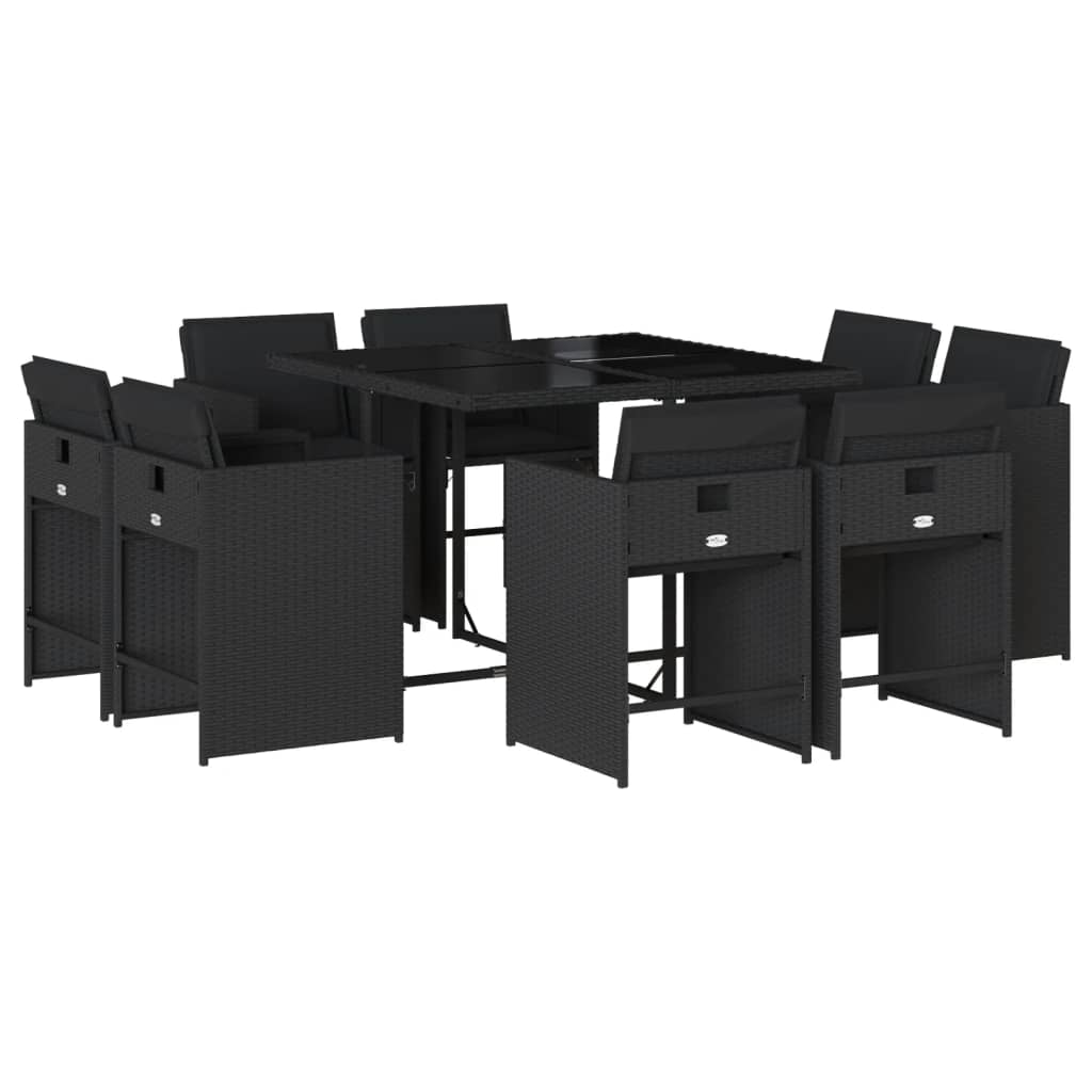 Set mobilier de grădină cu perne, 9 piese, negru, poliratan GartenMobel Dekor
