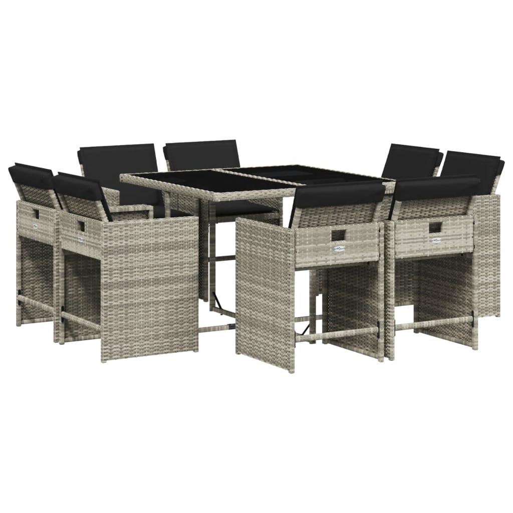 Set mobilier grădină cu perne, 9 piese, gri deschis, poliratan GartenMobel Dekor