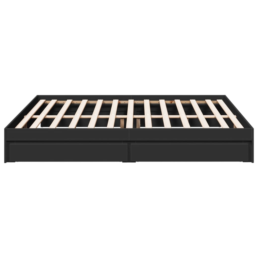 Cadru de pat cu sertare negru 200x200 cm lemn prelucrat GartenMobel Dekor