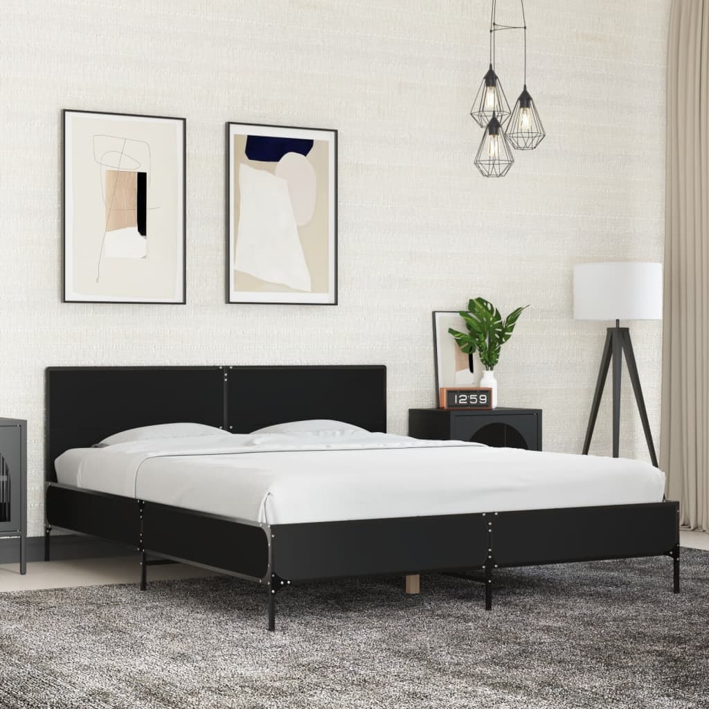 Cadru de pat, negru, 160x200 cm, lemn prelucrat și metal GartenMobel Dekor