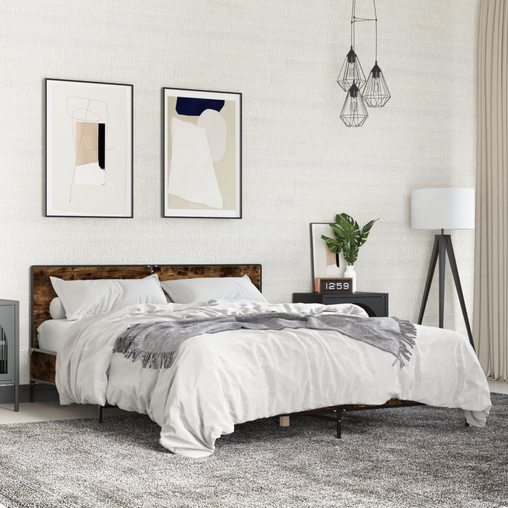 Cadru de pat, stejar fumuriu 160x200 cm lemn prelucrat și metal GartenMobel Dekor