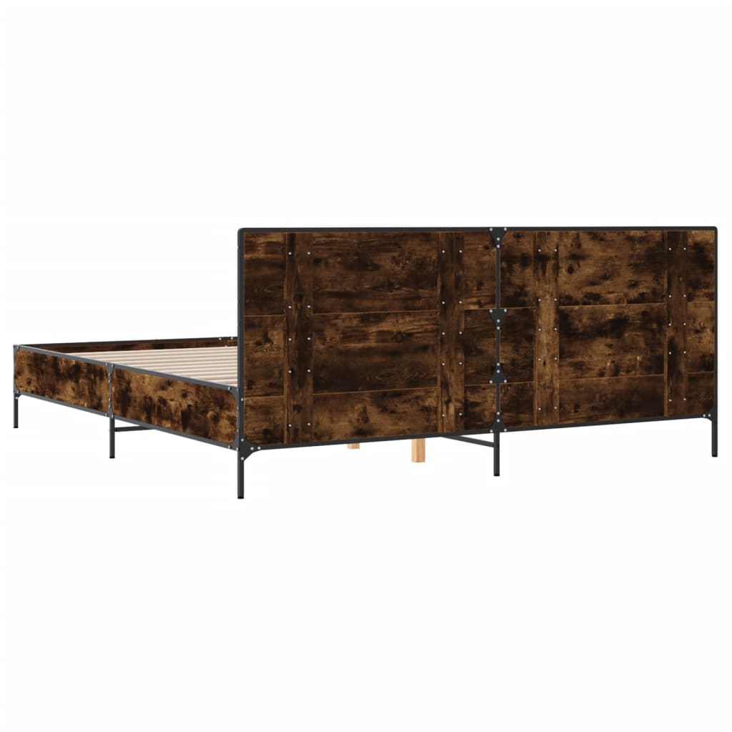 Cadru de pat, stejar fumuriu 200x200 cm lemn prelucrat și metal GartenMobel Dekor