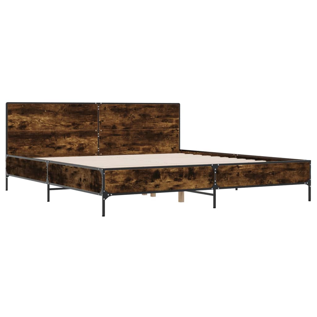 Cadru de pat, stejar fumuriu 200x200 cm lemn prelucrat și metal GartenMobel Dekor