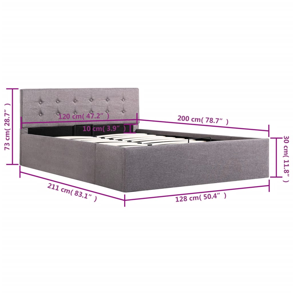 Cadru de pat hidraulic cu ladă, gri taupe, 120 x 200 cm, textil  GartenMobel Dekor