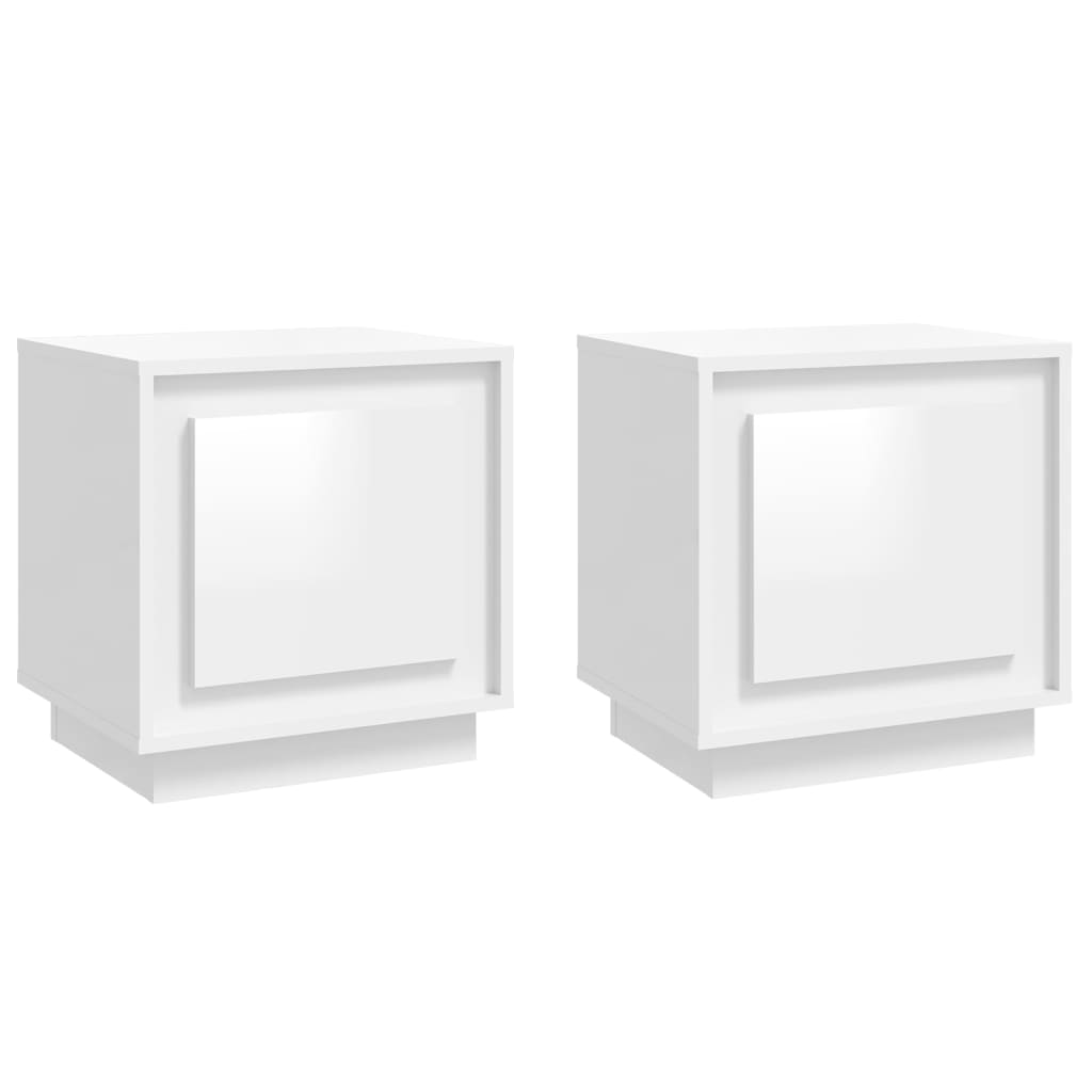 Noptiere 2 buc, alb extralucios, 44x35x45 cm, lemn prelucrat GartenMobel Dekor