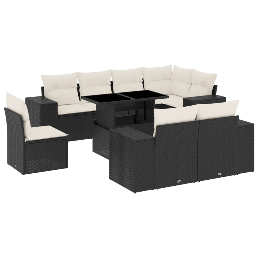 Set mobilier de grădină cu perne, 9 piese, negru, poliratan GartenMobel Dekor
