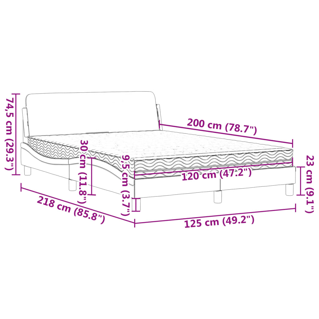 Pat cu saltea, gri, 120x200 cm, piele ecologică GartenMobel Dekor