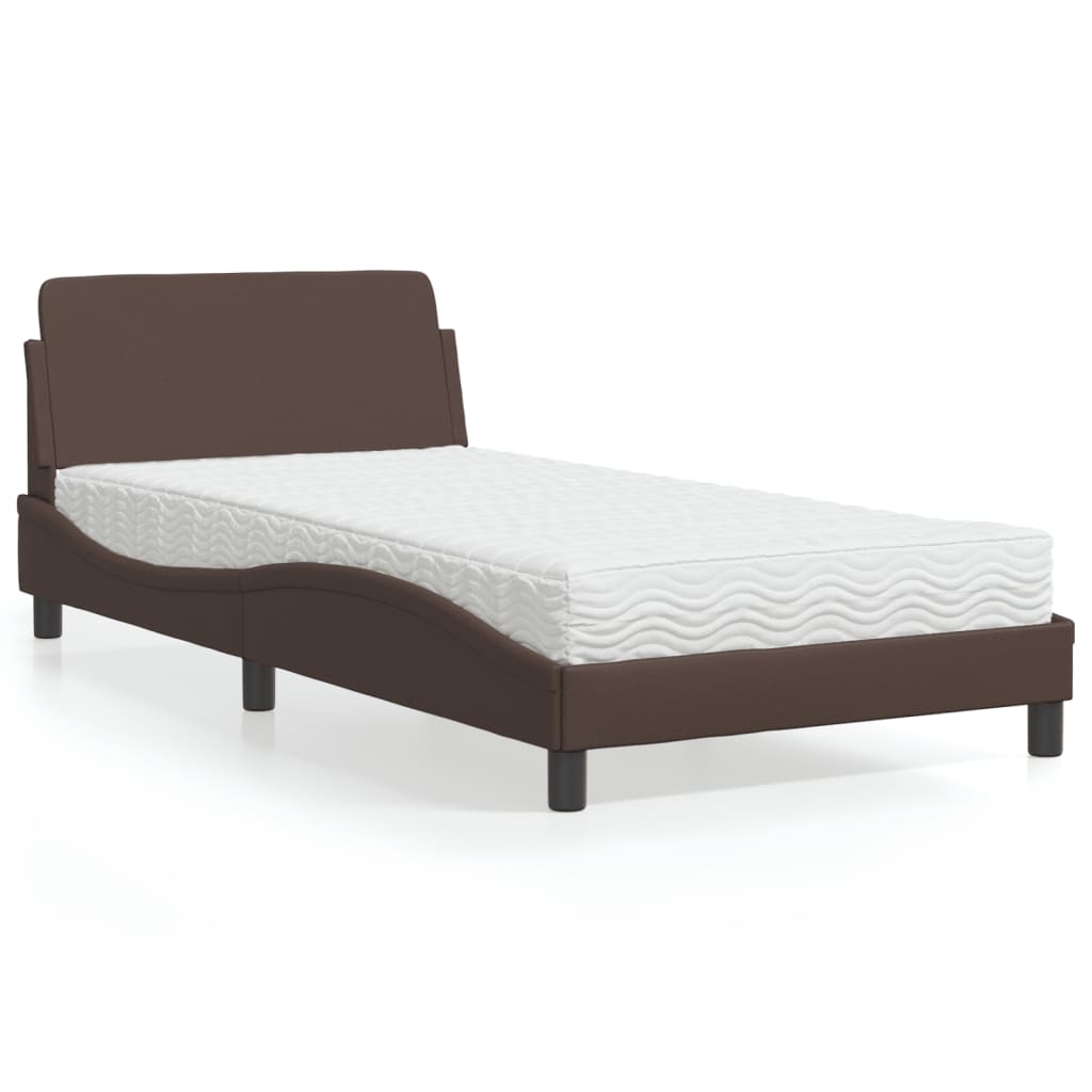 Pat cu saltea, maro, 100x200 cm, piele ecologică GartenMobel Dekor