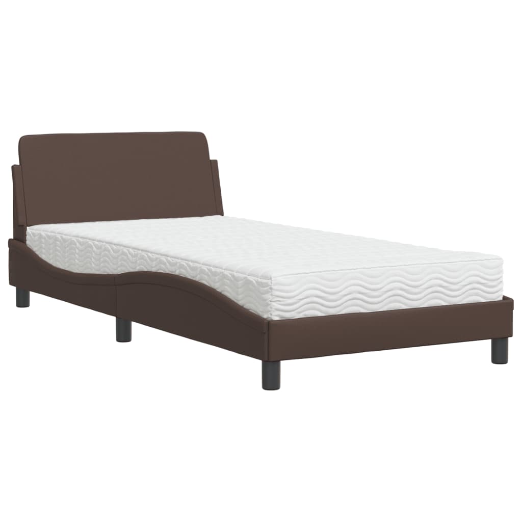 Pat cu saltea, maro, 100x200 cm, piele ecologică GartenMobel Dekor