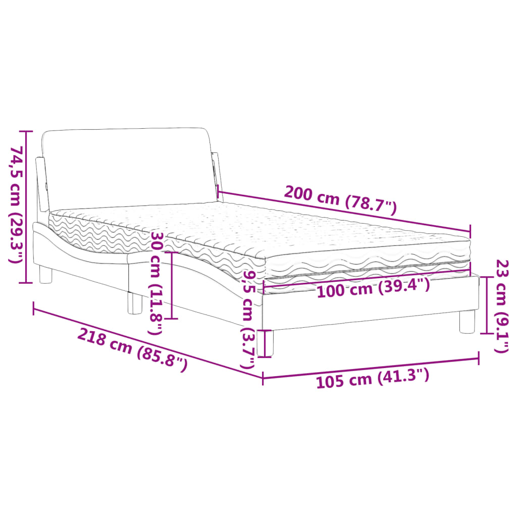 Pat cu saltea, maro, 100x200 cm, piele ecologică GartenMobel Dekor
