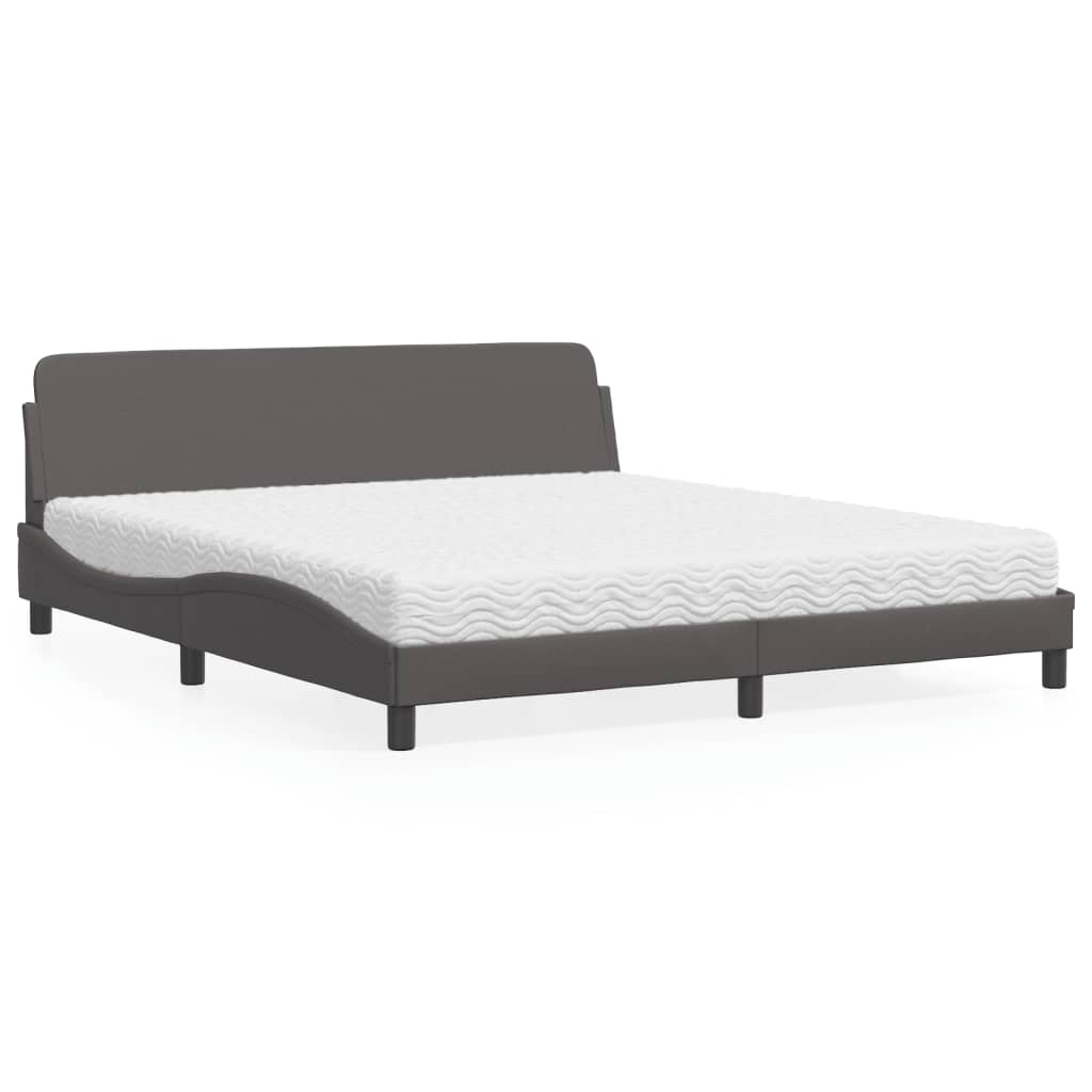 Pat cu saltea, gri, 180x200 cm, piele ecologică GartenMobel Dekor