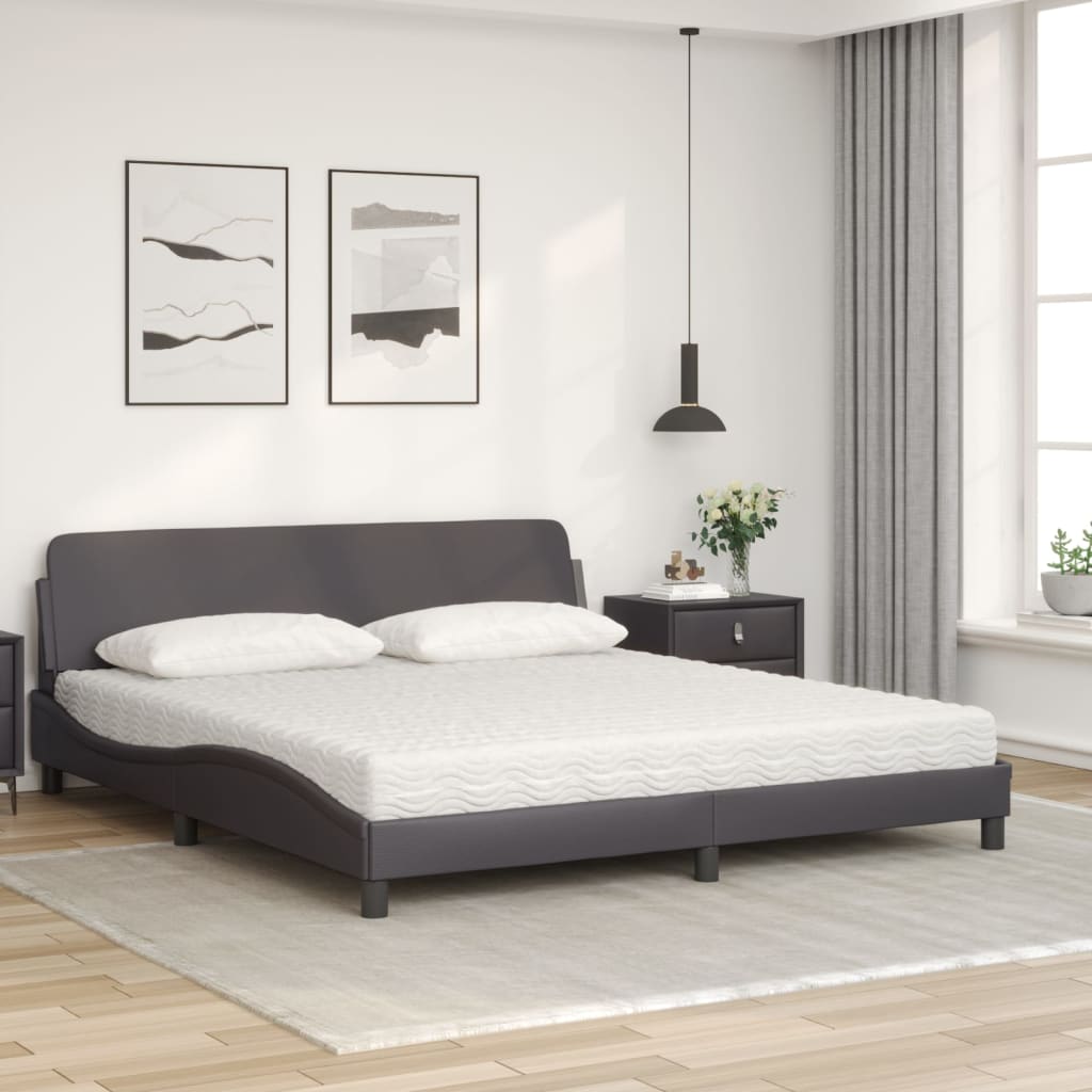 Pat cu saltea, gri, 180x200 cm, piele ecologică GartenMobel Dekor